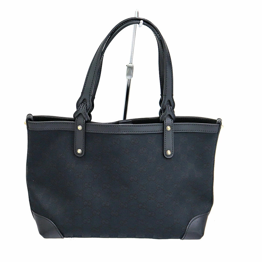 Gucci Tote Bag Canvas Leather Black GG - Picture 1 of 10